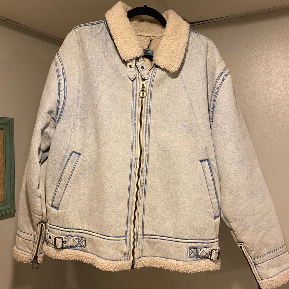 Zara Denim Sherpa Lined Jacket